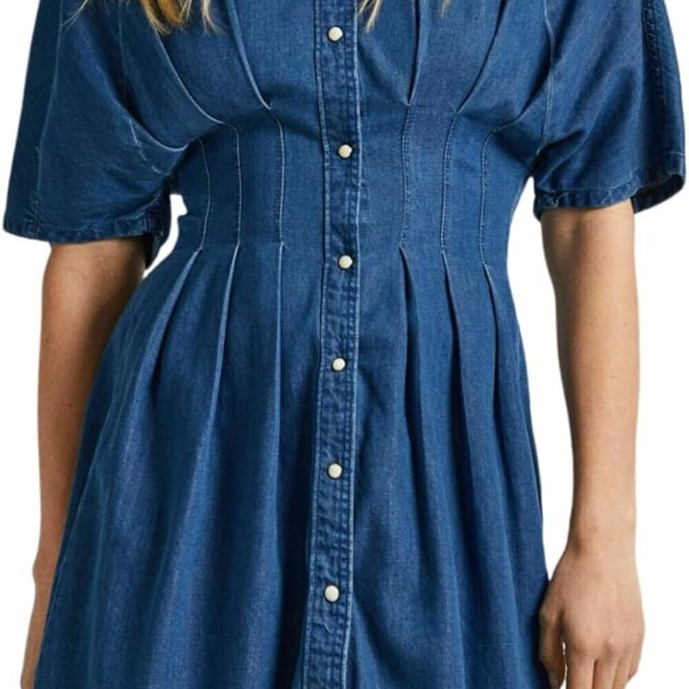 Women's Denim Dress V-Neck Slim Fit Mini A-Line Casual Summer - Picture 1 of 6